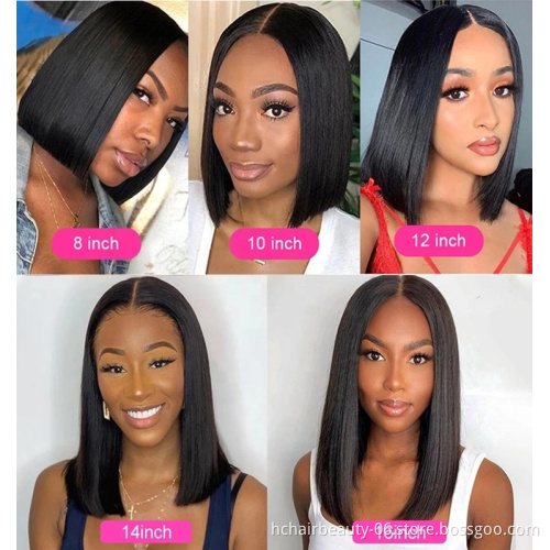 100% Human Virgin Hair Big Sale Transparent Front Lace Baby Hair Customized Straight Curly Bob Short Wig